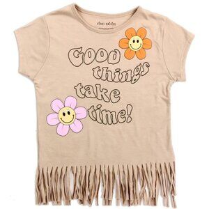 "Good Things Take Time" Violet Daisies Girl Fringe Top  S, M, L